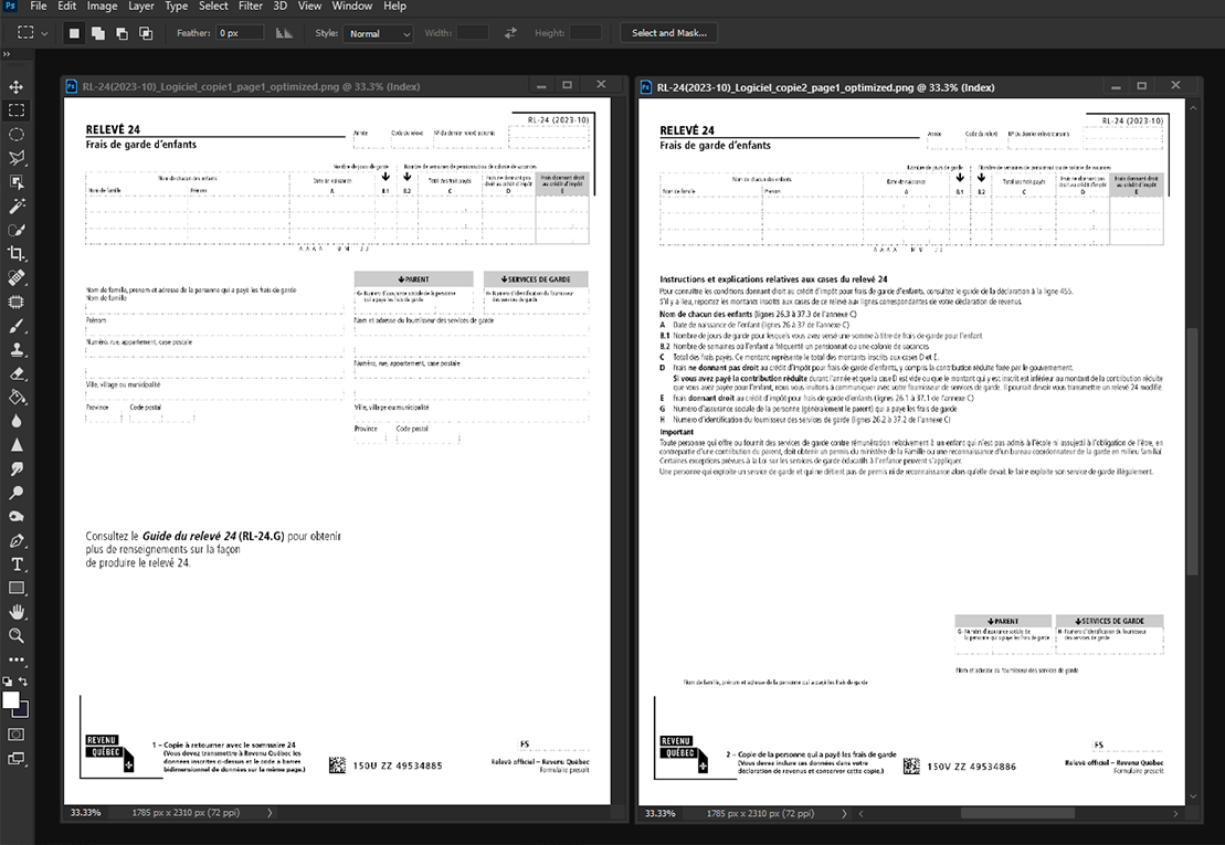 Updated print forms for the Relevés 24 EN LIGNE App